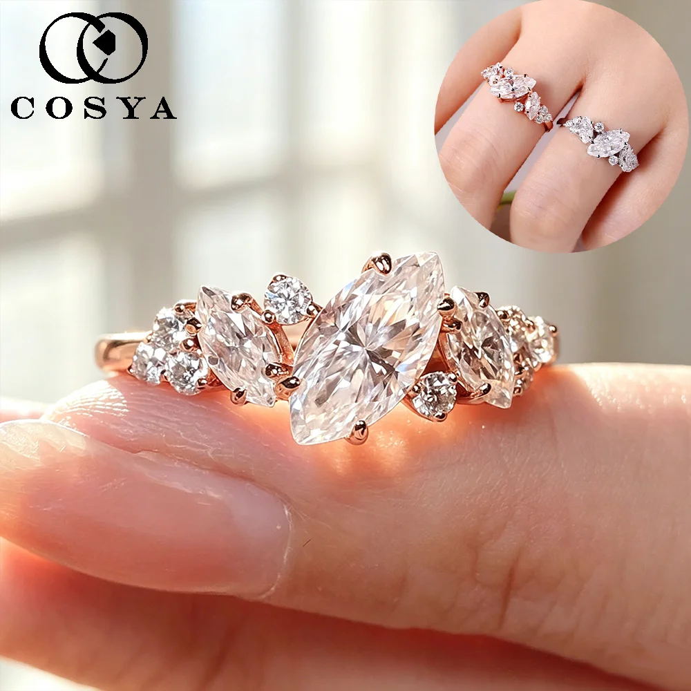 

COSYA 1.84cttw Marquise Cut Moissanite Diamond Ring for Women S925 Silver Plated Rosegold Wedding Band Certified Jewelry Gift
