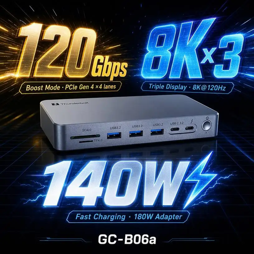 15 in 1 Thunderbolt 5 Dock 8K120Hz HDTV DP Dual/Quad Display 80Gbps 140W USB3.2 10Gbps SD/TF 2.5G LAN Hub for MacBook Windows PC
