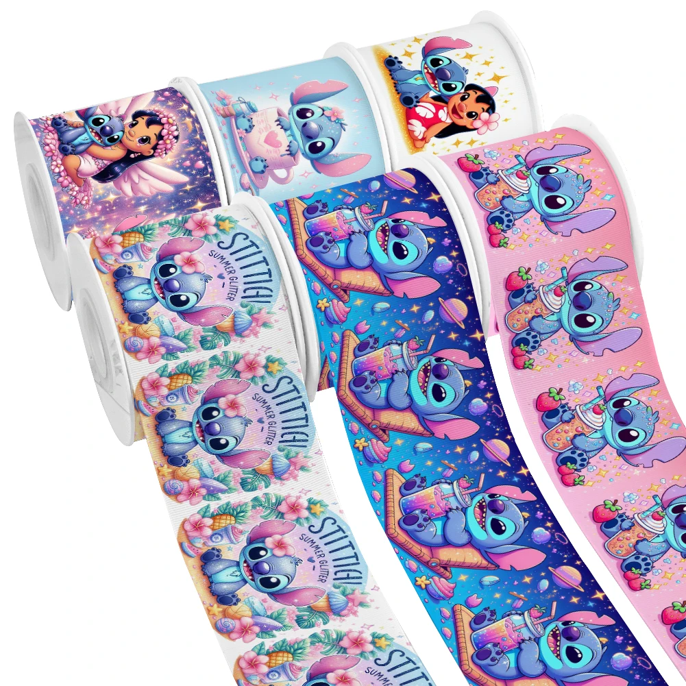 Disney Design Cartoon Stitch & Lilo Pattern Printing nastro in Grosgrain 5Yards per fiocchi per capelli fai da te Merry Party Dec Meterials