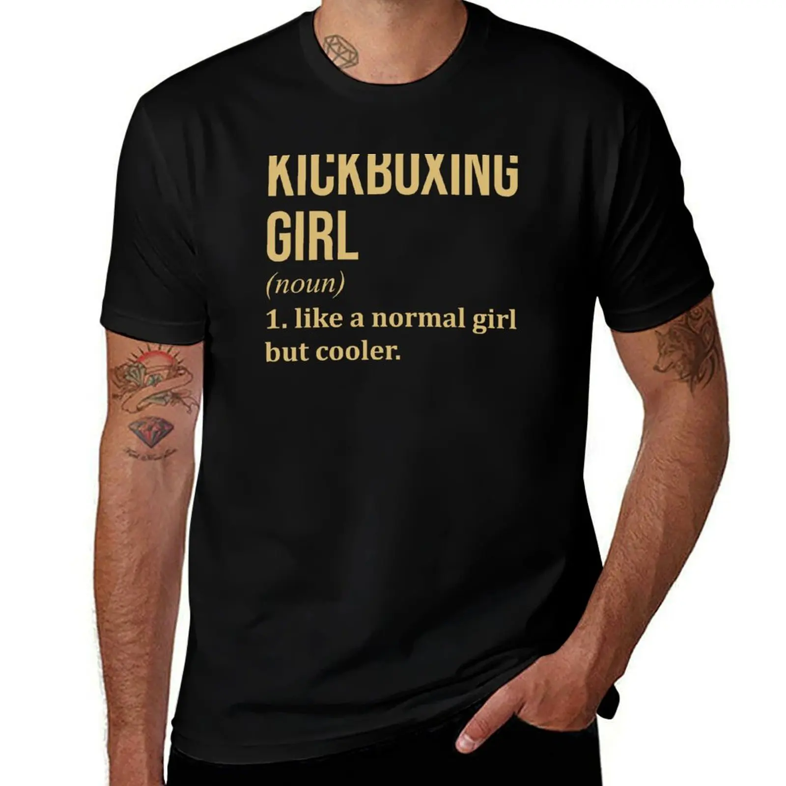 Kickboxing Girl Definition in Gold T-Shirt Breathable Mesh Panel T-Shirt