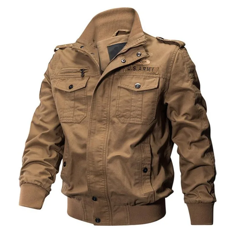 New Fashion Men Multiple Pockets Cargo Jackets Autumn Male Cotton Outdoor Stand Collar Casual Coats Loose Tooling Jackets EU XXL