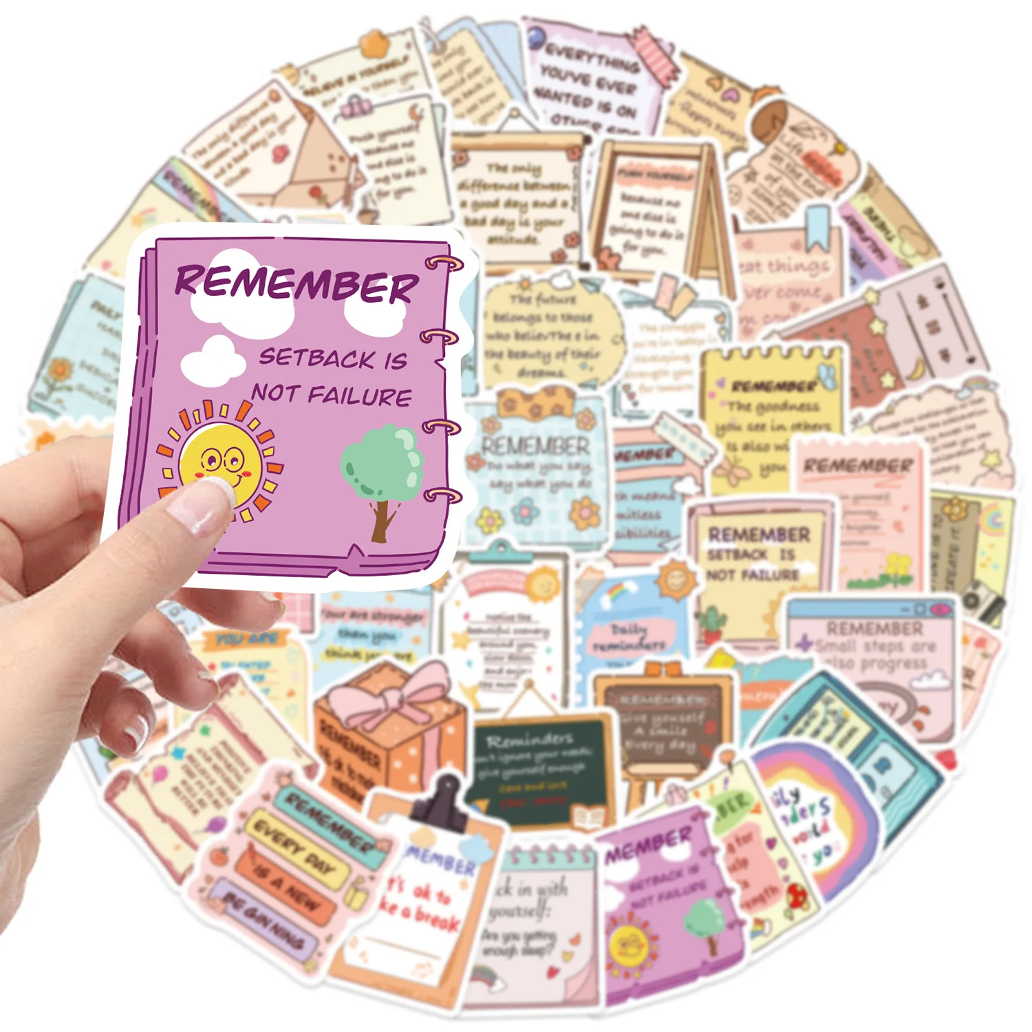 50PCS Cartoon Inspirational English Short Sentences Cute Stickers DIY Mobile Guitar Laptop Suitcase Water Bottle Waterproof Stic