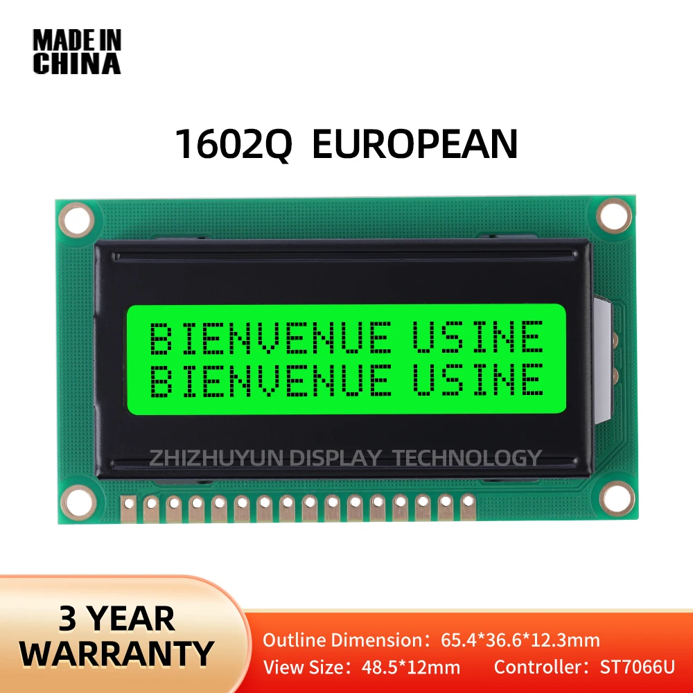 1602Q European Character LCD Module Display Green Light Arduino With LED Backlight Built In ST7066U Controller