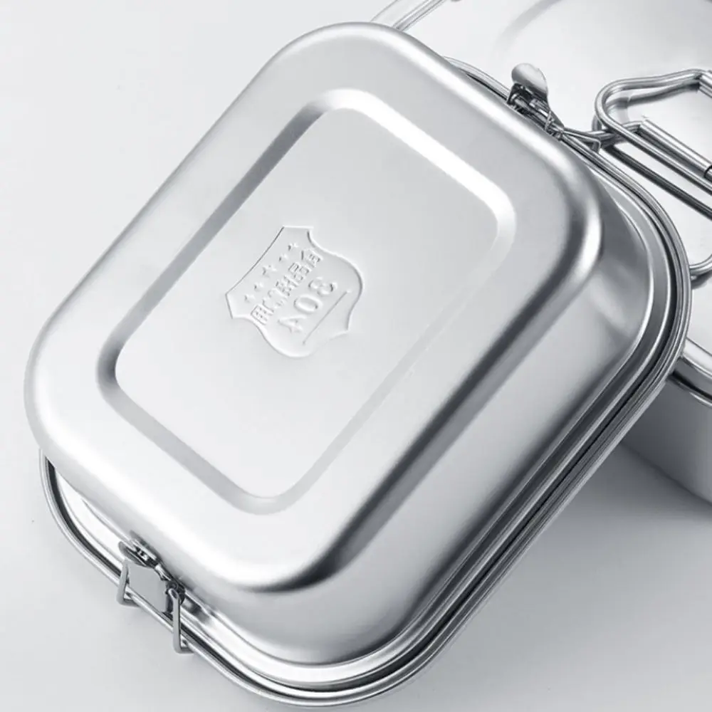 

304 Stainless Steel Camping Lunch Box Compartmental Double-layer Picnic Box Spill-proof Rectangular Food Storage Box Outdoor