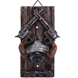 Wall Mounted Bottle Opener Double Guns Shape Classic  Cowboy Style Wine Beer Bottle Opener Resin Kitchen Tools Bar Home Decor