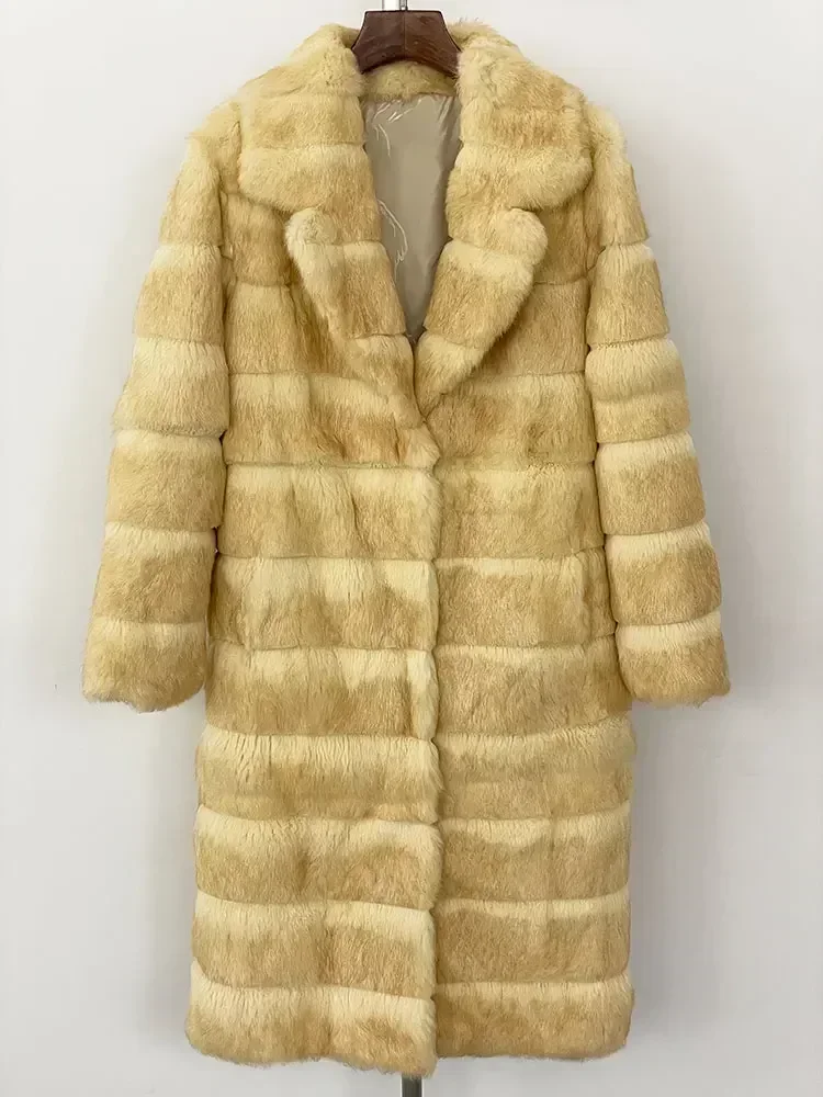 OverChester-Veste longue en fourrure de lapin naturel pour femme, Manteau chaud, Mode élégante, StreetChester, Hiver, 2024