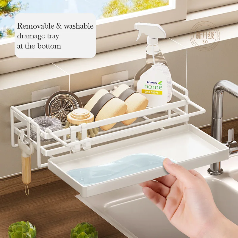 

Dishcloth drainer kitchen sink faucet storage rack home basin wall-mounted multi-functional condiment basket