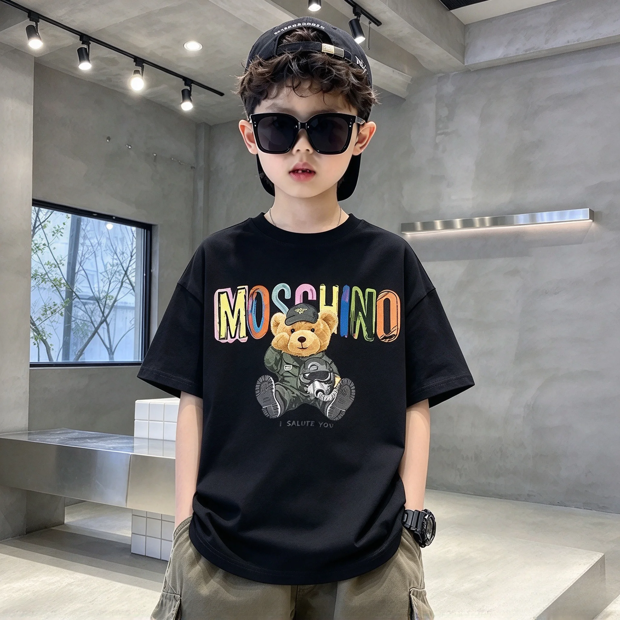 2026 Summer Fashion Bear Printing Brand Summer Pattern High Quality Cotton Quick Dry Loose Short Sleeve Couple T-shirt for Men