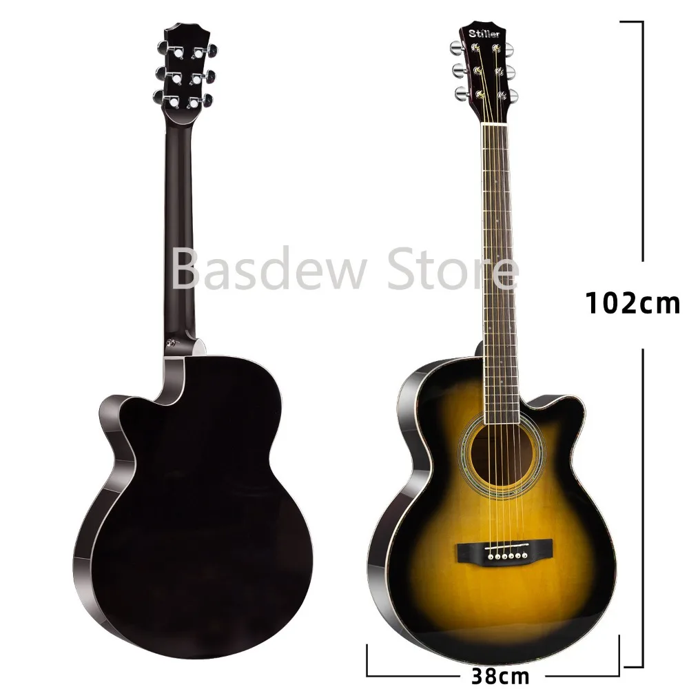 40-Inch Basswood Guitar Student Adult Folk Guitar Beginner Entry Practice Bright Wooden Guitar