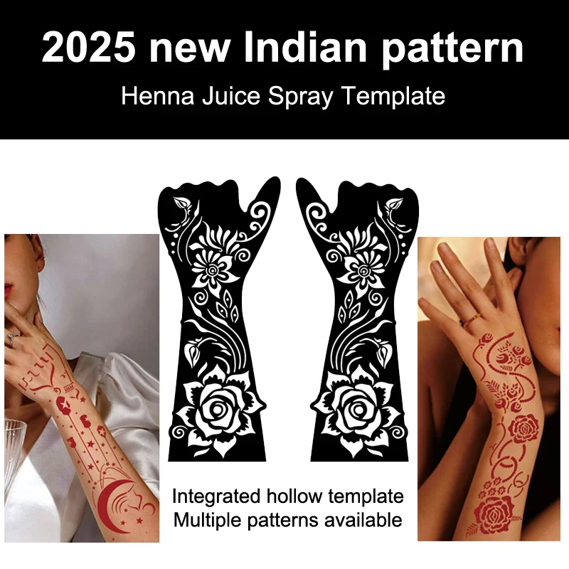 

1Pair Black Hand Temporary Tattoo Stencils - Henna Flower Templates for Women’s Body Painting