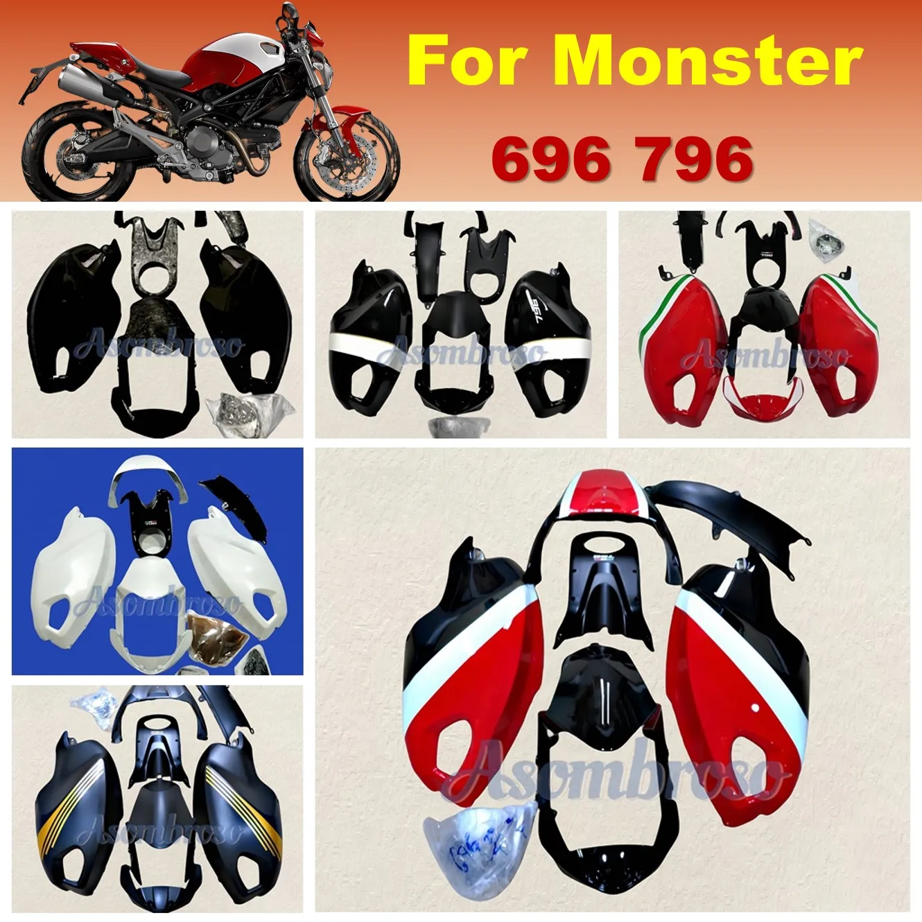 

Rebuilding Bodywork Fairings For DUCATI Monster 696 796 1100 1100S Wrecked Sportbike Rebuild Fairing Kit