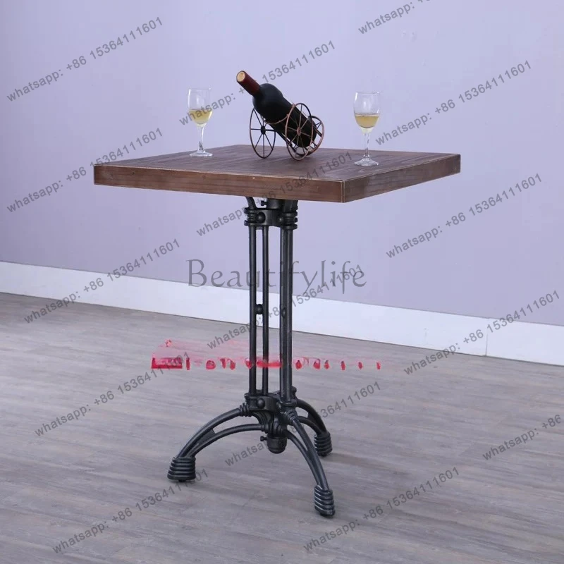 Nordic retro small square table loft industrial old cast iron feet solid wood square