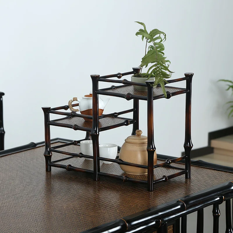 Bamboo Qi Pavilion Cooking Tea Around the Stove Zen Bamboo Tea Shed Cup Holder Desktop Tea Table Storage Cabinet Bogu Rack Cool