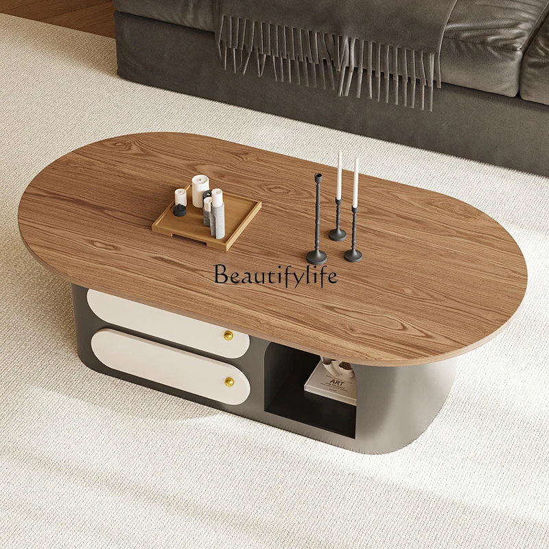 

Living Room Light Luxury High-end Small Table Solid Wood Mid-century Style with Arch Modern Tea Table