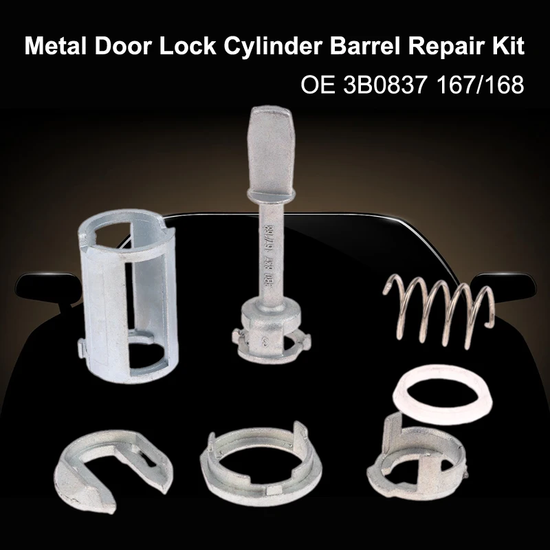 طقم تصليح برميل قفل الباب المعدني مكون من 7 قطع (OE 3B0 837 167/168) - مكون بديل لأسطوانات قفل السيارات