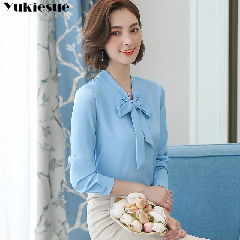 

Шифоновая блузка женская рубашка женская blusa 2022, лето с длинным рукавом OL офисные белые женские блузки и топы женская одежда одежда