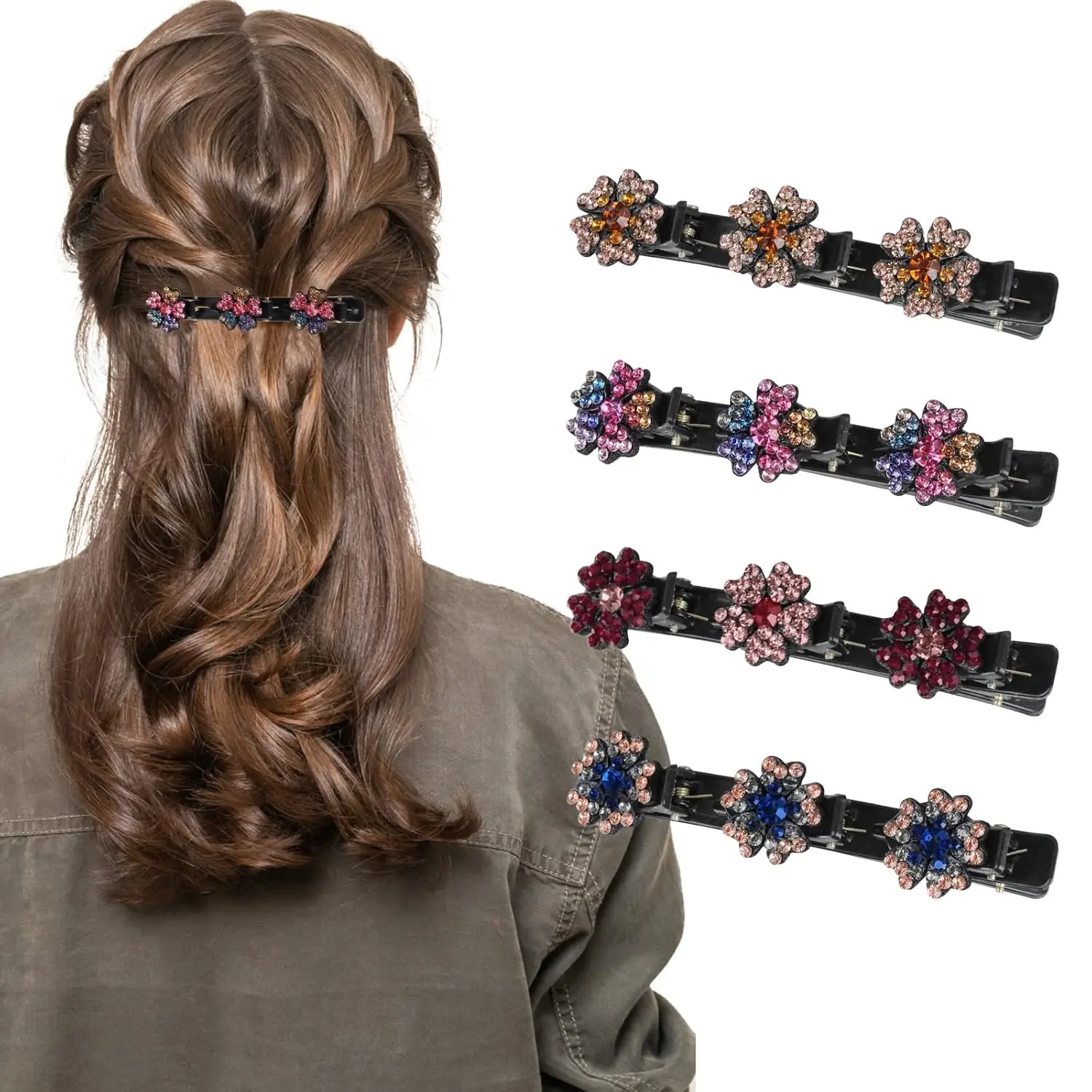 4 pieces of ladies' and girls' hair clips suitable for thick hair weaving shiny crystal stone hair clips