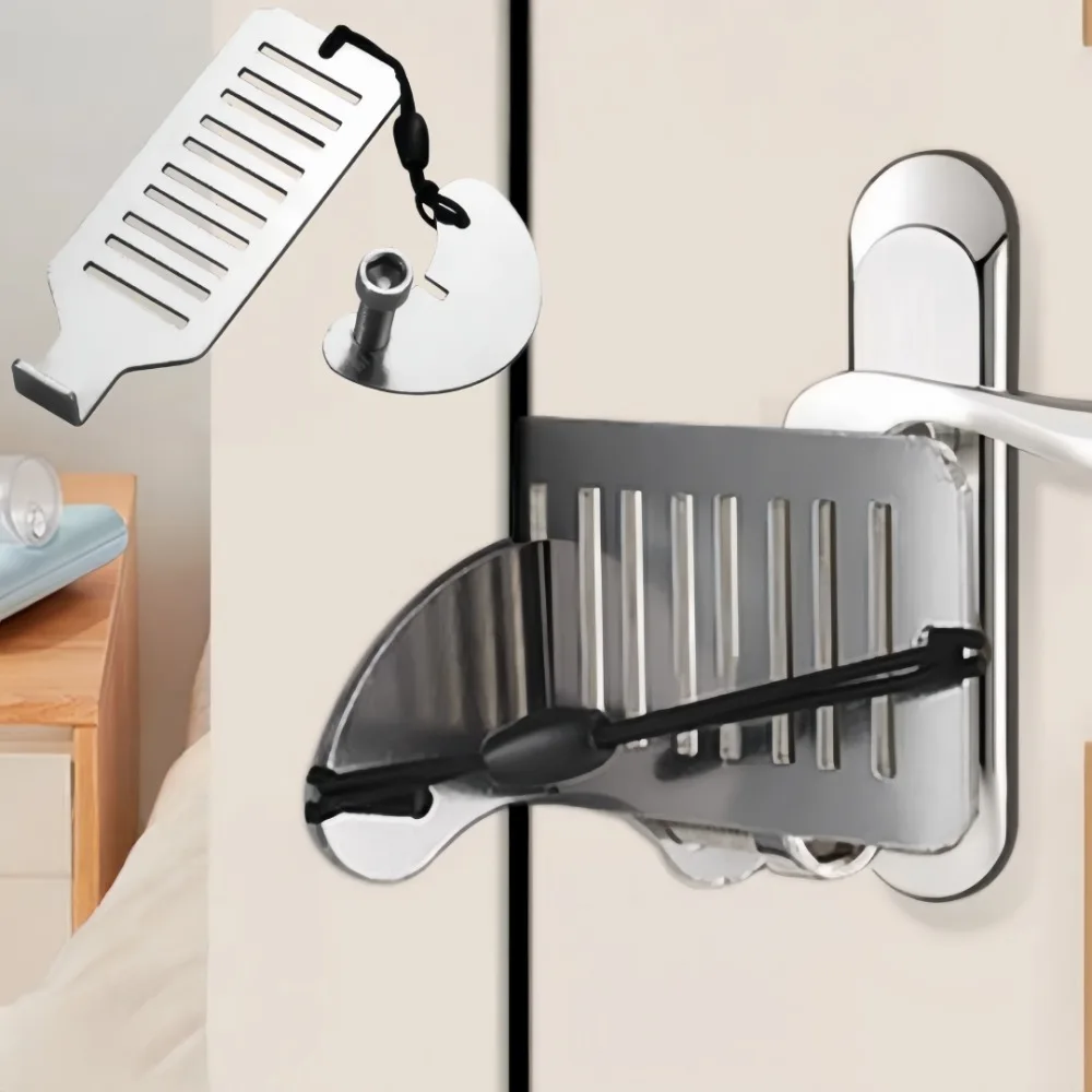Portable Stainless Steel Door Lock Hardware Safe Security Tool Safety in Room Door Stopper Hotel Room Buckle Anti Opening Device