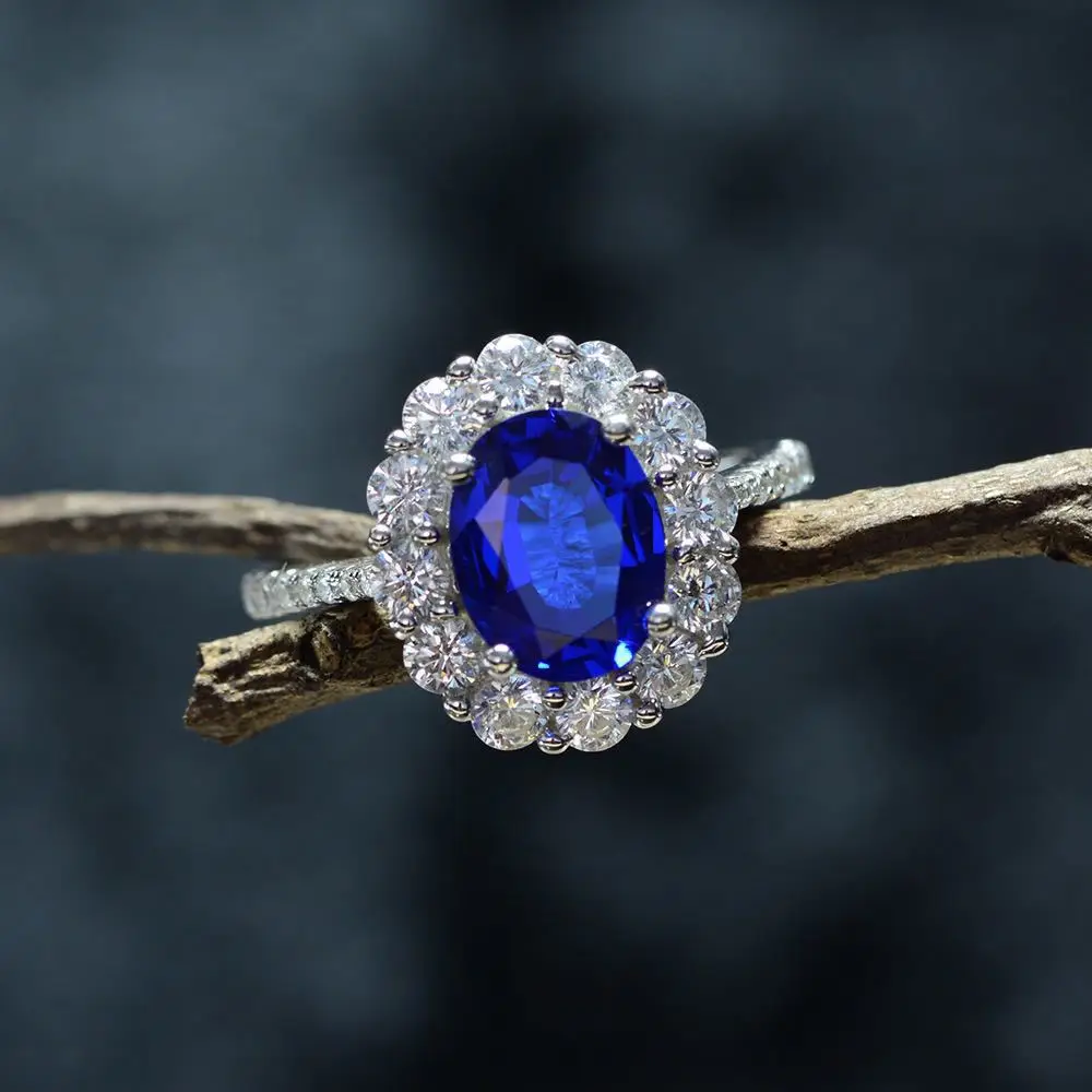 Luxury 7*9mm 925 Sterling Silver Lab Grown Sapphire Diamonds Anniversary Vintage Ring For Women Fine Jewelry