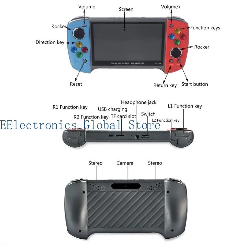

462B 2020 Новая X19 Handheld Game Console 5,1 дюйма большой экраны 1000 Games 360 градусов двойной рокчик