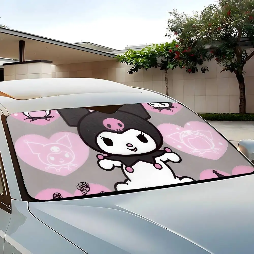 Kawaii K-Kuromi سيارة ظلة سيارة ظلة الزجاج الأمامي غطاء الظل سيارة ظلة الأشعة فوق البنفسجية سيارة الشمس قناع حامي #3