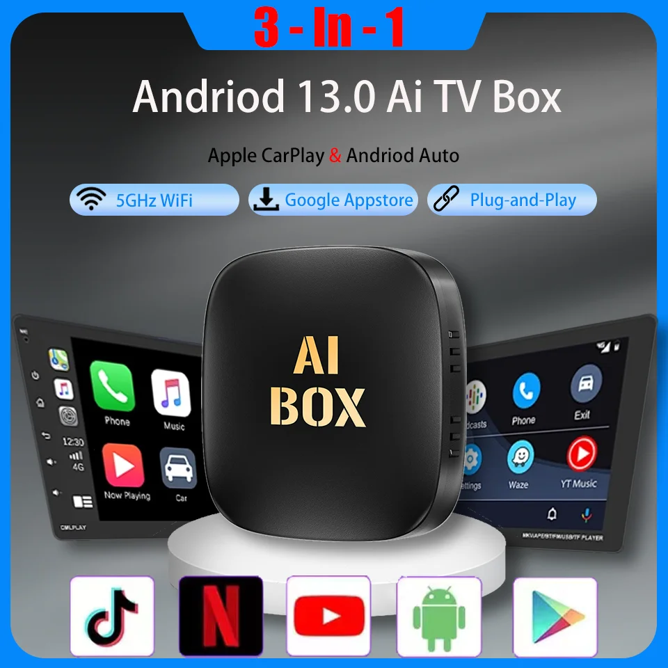 Car TV Box Android13 Car Smart System Wireless Carplay&Android Auto Carplay Adapter  Built-in Google Appstore Youtube Nexflit