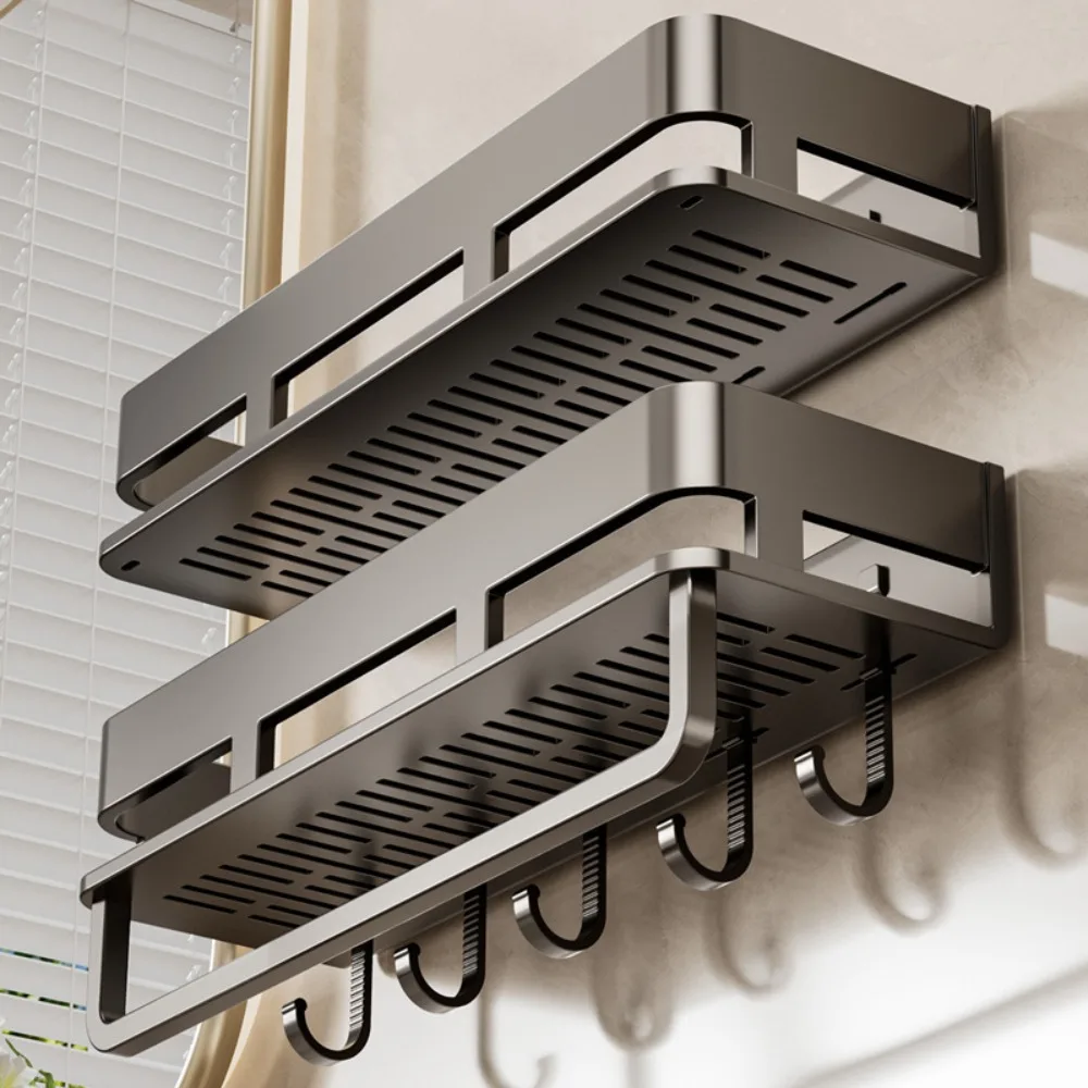 

Rustproof Bathroom Shelves Wear-resistant with Hook Shower Storage Rack Moisture-proof Wall Shelf Bathroom Storage