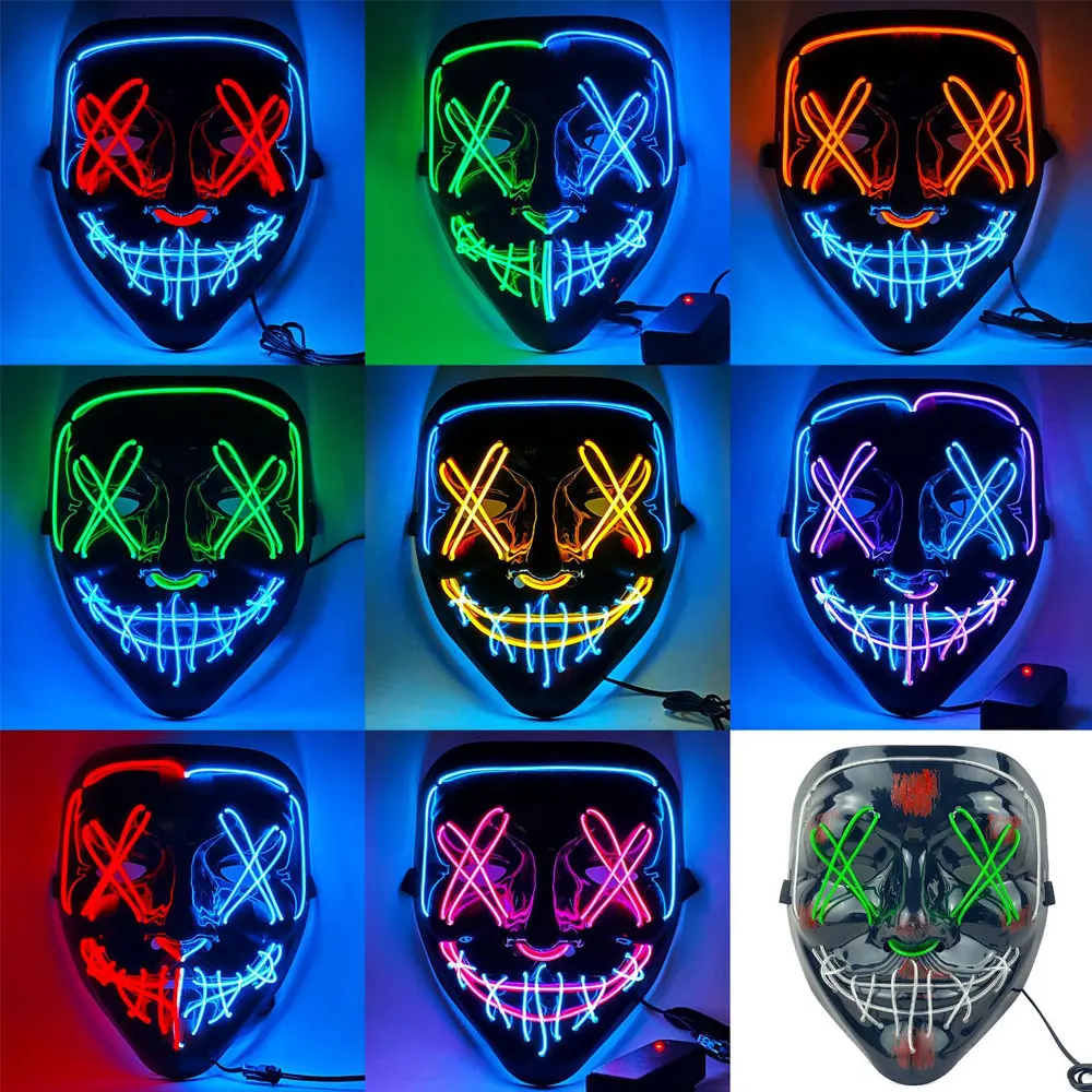 Party LED Glow Mask Cold Light Cosplay Horror Smile Mask Halloween Festival Decoration Entertainment Toy AC186