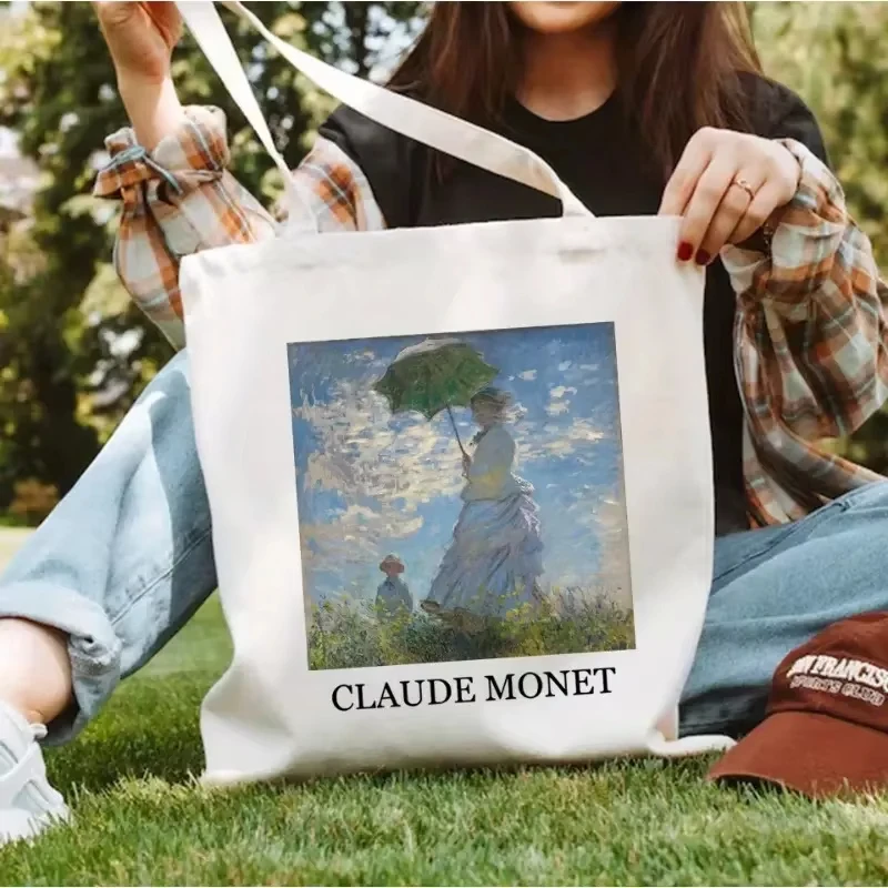 

Сумка-тоут в стиле Клода Моне: шикарная женская сумка через плечо с художественным принтом в виде масляной живописи, идеально подходит для повседневных или стильных образов.