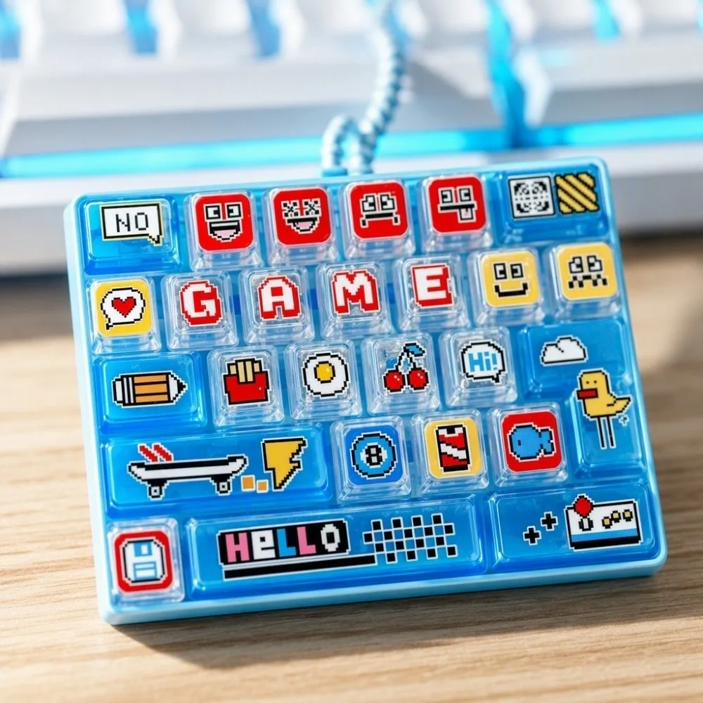 Creative 26-Keycap Keychain Cartoon Pattern Portable Design Fidget Gadget Hand-play Pendant Pixel Button Sensory Charm Teens