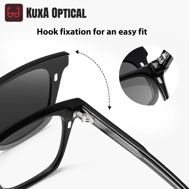 Okulary przeciwsłoneczne KUXA New Square z magnetycznym mocowaniem, uniseks, optyczne, polaryzacyjne, korekcyjne, progresywne, do jazdy na zewnątrz.
