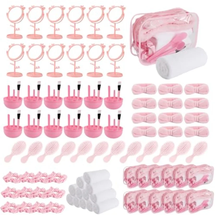 

120 Pcs Spa Party Favors Supplies Bulk Include Face Mask Mixing Bowl Set Air Cushion Comb Mirror Headband Scoop Hair Bands Cosm