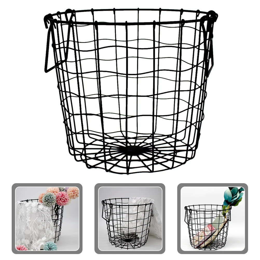 

Nordic Style Metal Storage Basket Round Wire Organizer For Bedroom Clothes Laundry With Handles Small Mesh Baskets Household