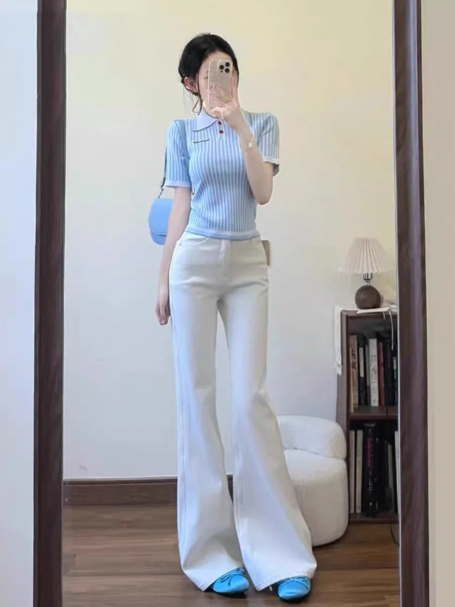 

White Bell Bottom Jeans Women's Spring Summer Thin Dopamine Small Size Slimming Non-Matching Leggings Hoof Bell Jeans