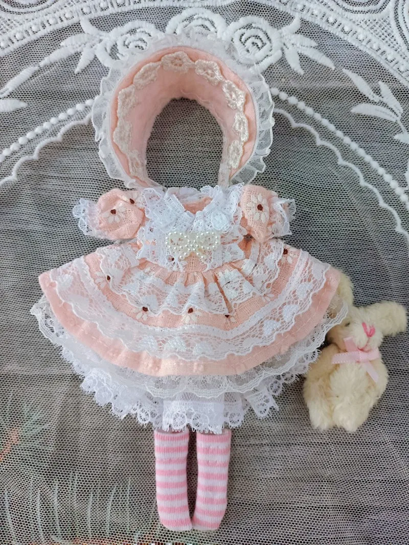 

Одежда для куклы BJD, подходит для размера 1/3, 1/4, 1/6, аксессуары для кукол с розовым кружевом и жемчугом (головной убор + юбка + суеты + носки)