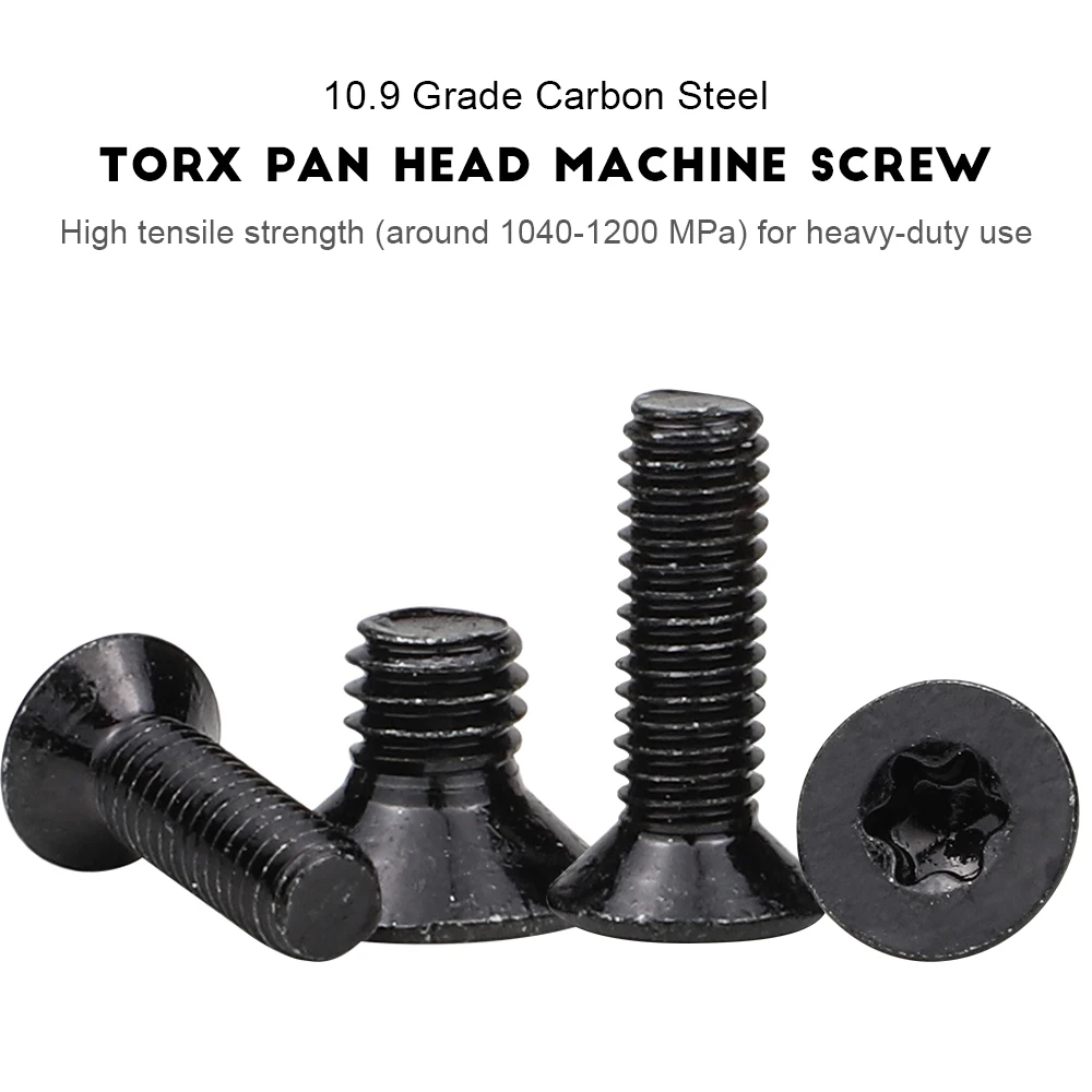 50 قطعة رئيس شقة توركس آلة المسمار M2 M2.5 M3 M4 10.9 الصف الأسود الصلب CSK رئيس البرقوق ستة الفص ستار المسمار