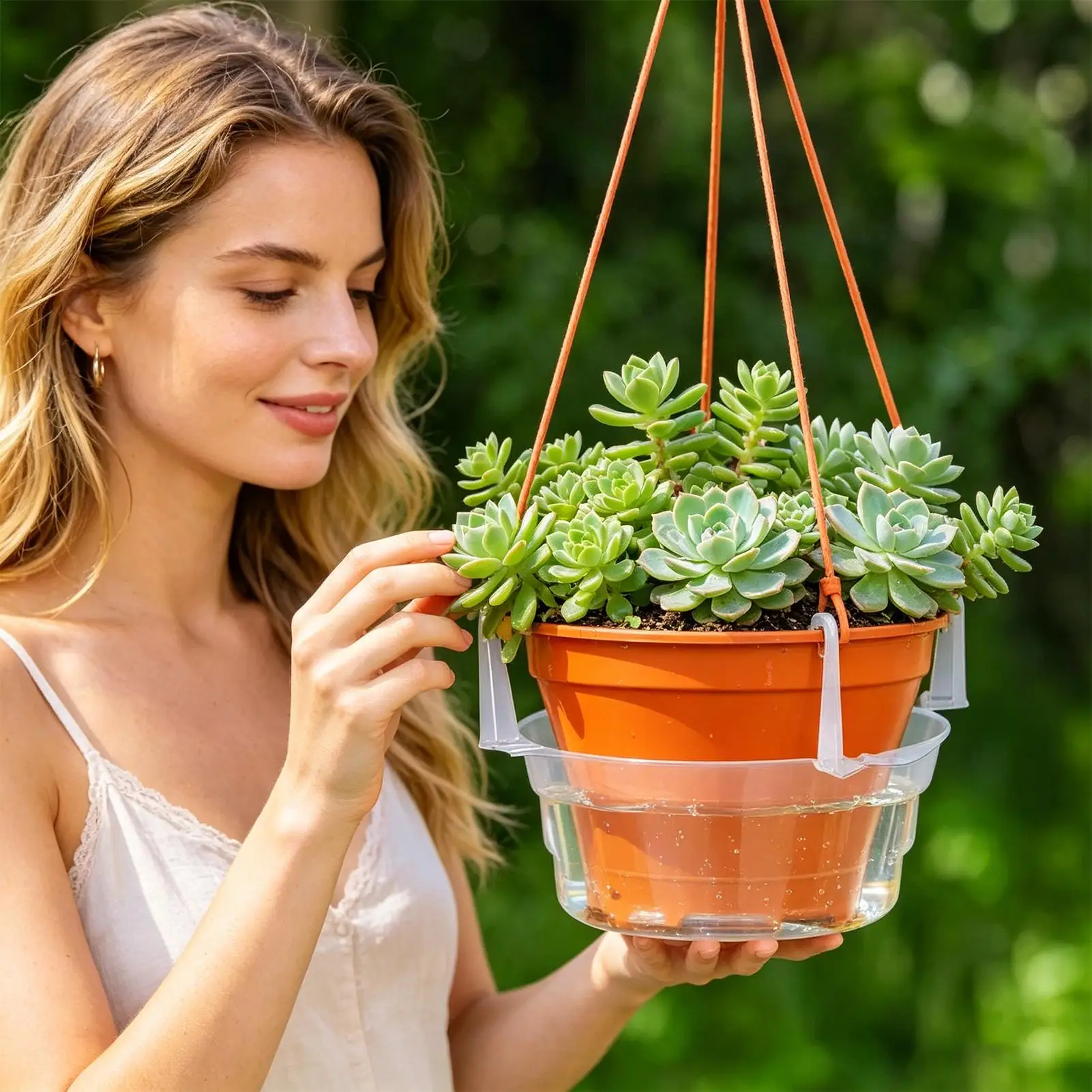 Clear Plastic Hanging Basket Drip Tray Round Plant Tray With Built-In Hooks For Indoor Planter Flower Pot Leak-proof