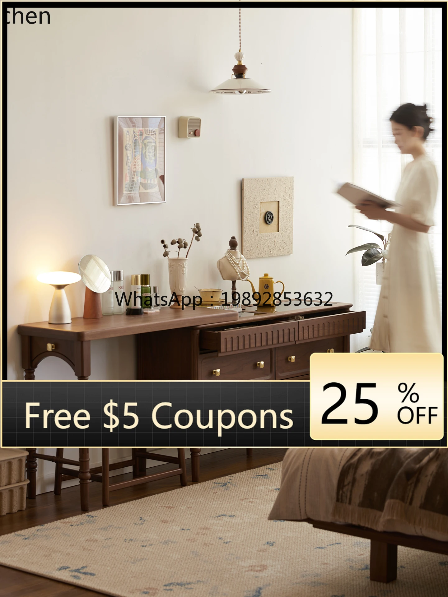 

U2 black walnut dresser bedroom solid wood makeup table