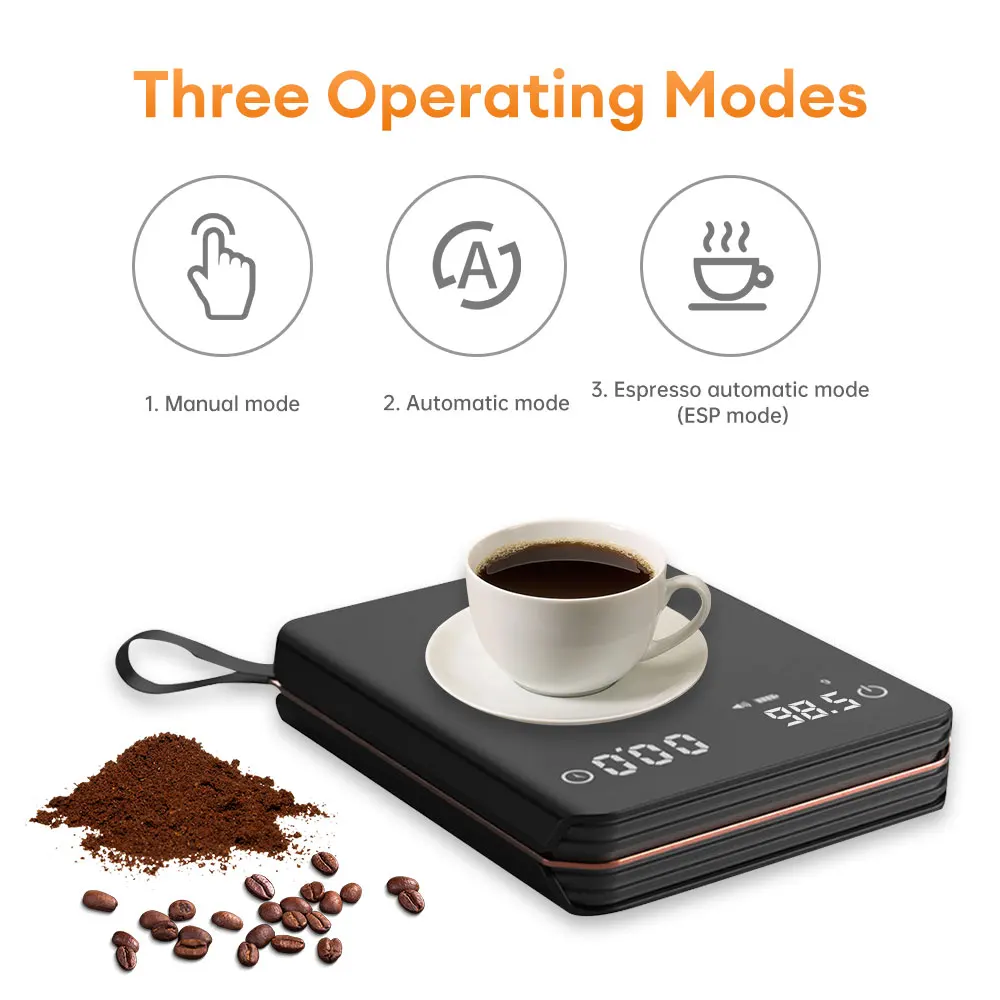 2000g/0.1g Kitchen Coffee Scale with Timer Rechargeable Digital Auto Gram Scale g/oz/ml Electronic Mini Pocket Scale for Gift