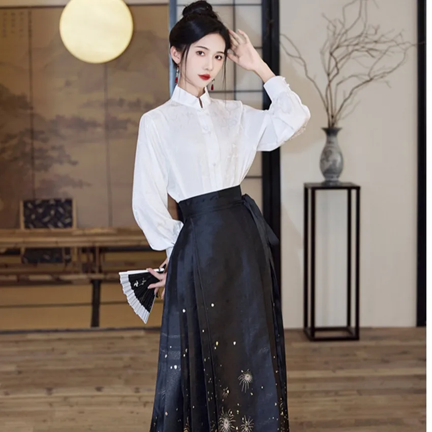 New Chinese Style Heavy Work Gold Weave Autumn Winter Patterned Daily Versatile Nylon Skirt Elegant Feminine Fashionable