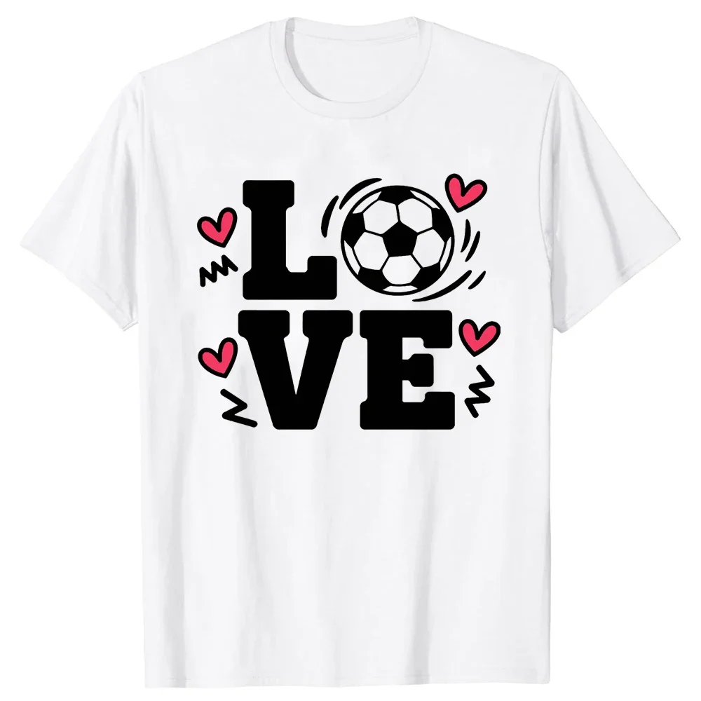 

Love Soccer Graphic Tee Breathable Cotton Short Sleeve T-Shirt Casual Loose Crewneck Shirt