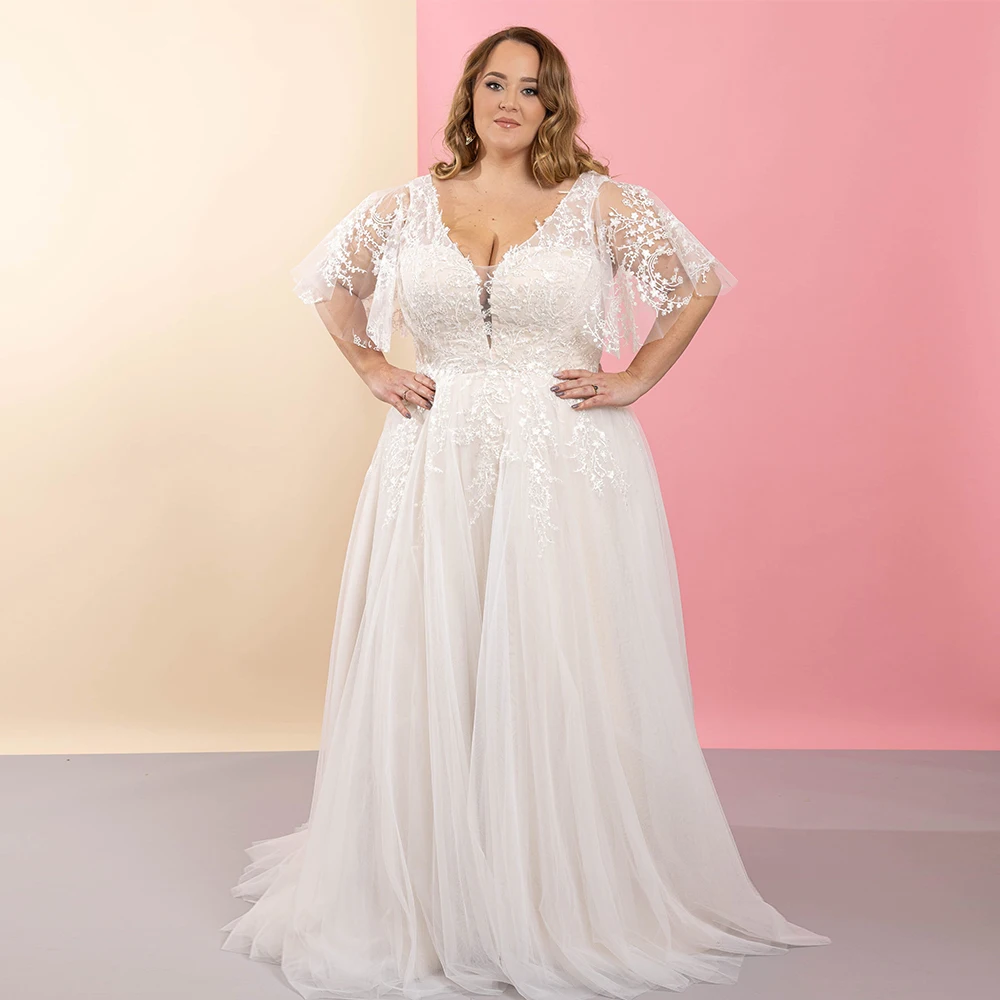 Elegante träger lose Brautkleider mit Spitze Halbarm Brautkleider weichen Tüll neuen Champagner Vestidos de Novia Reiß verschluss zurück