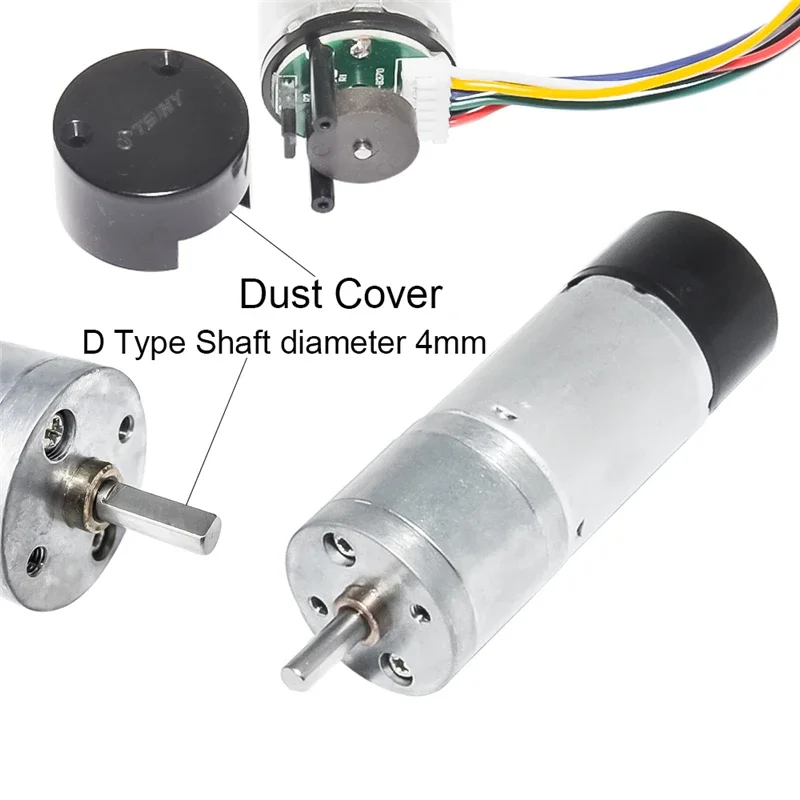 Motor de engrenagem 25ga370 dc 12v 24v com codificador de canal duplo 10/15/25/35/60/80/130/150/300/600rpm velocidade para hobby diy