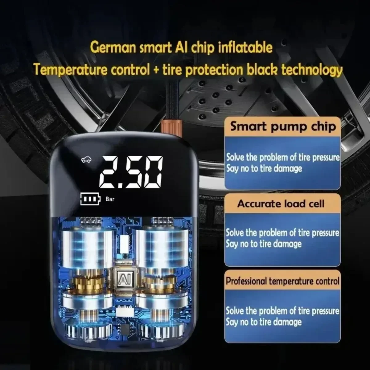 Pompa d\'aria per auto portatile Display digitale intelligente senza fili Macchine per gas per pneumatici Macchine per gas per pneumatici elettrici