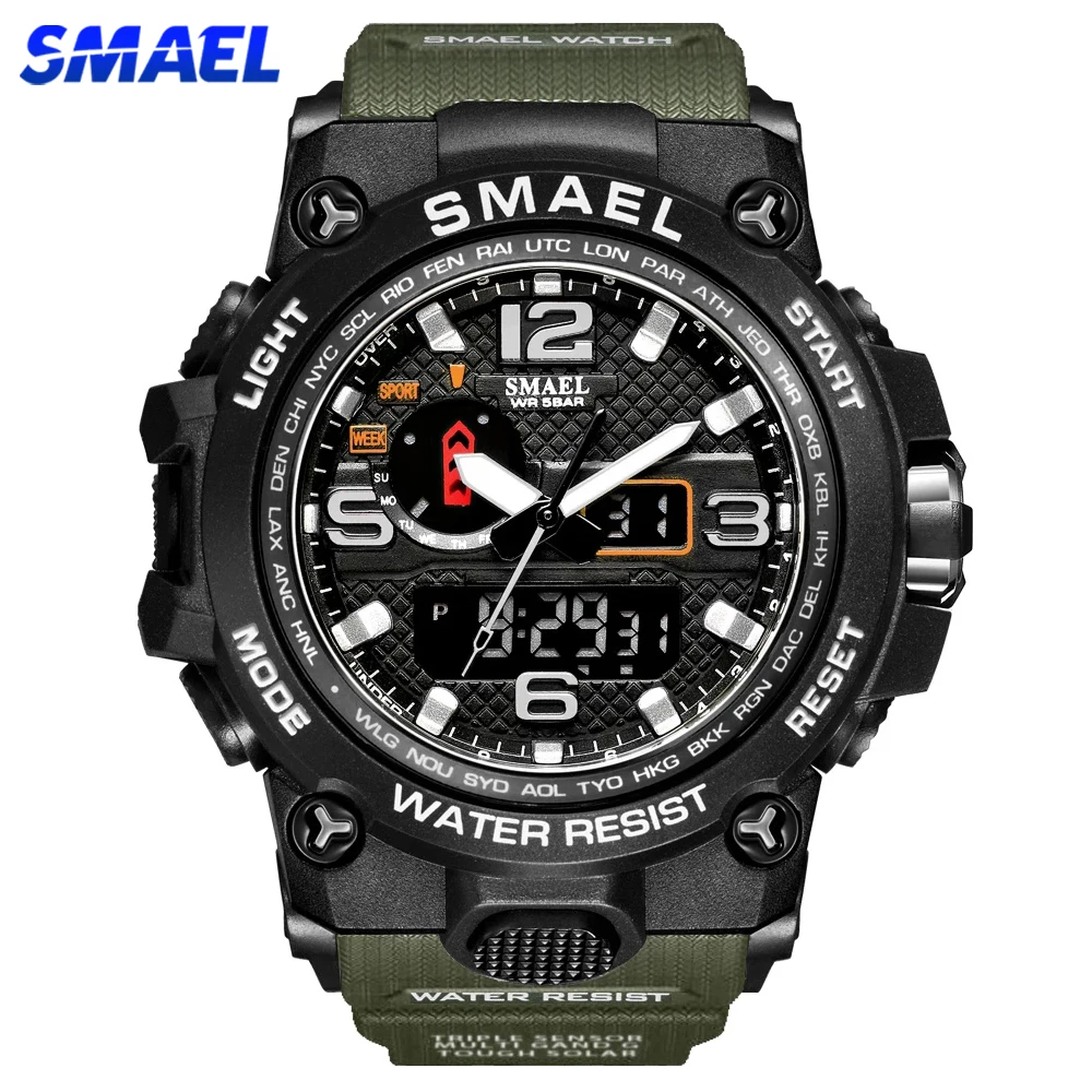 Marca SMAEL, relojes deportivos para hombre, pantalla Dual, analógico, Digital, LED, relojes de pulsera electrónicos de cuarzo, reloj militar de