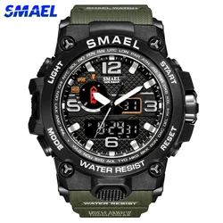 Marca SMAEL, relojes deportivos para hombre, pantalla Dual, analógico, Digital, LED, relojes de pulsera electrónicos de cuarzo, reloj militar de natación resistente al agua