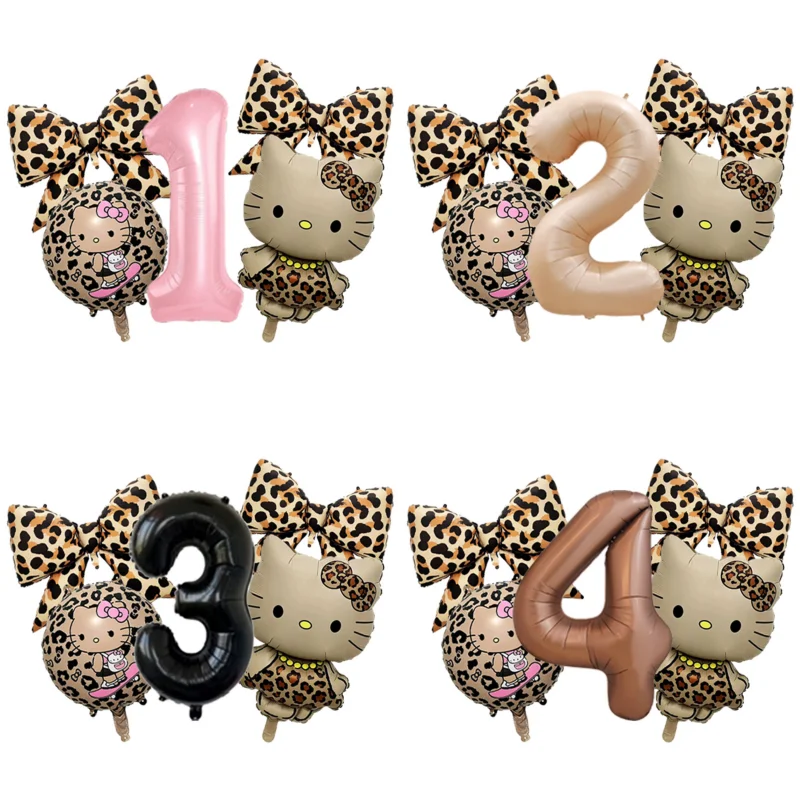 1 ensemble de ballons en aluminium sur le thème de Hello Kitty, ballons en latex, ballons numérotés, cadeaux pour fête d'anniversaire d'enfants, décorations pour fête de naissance