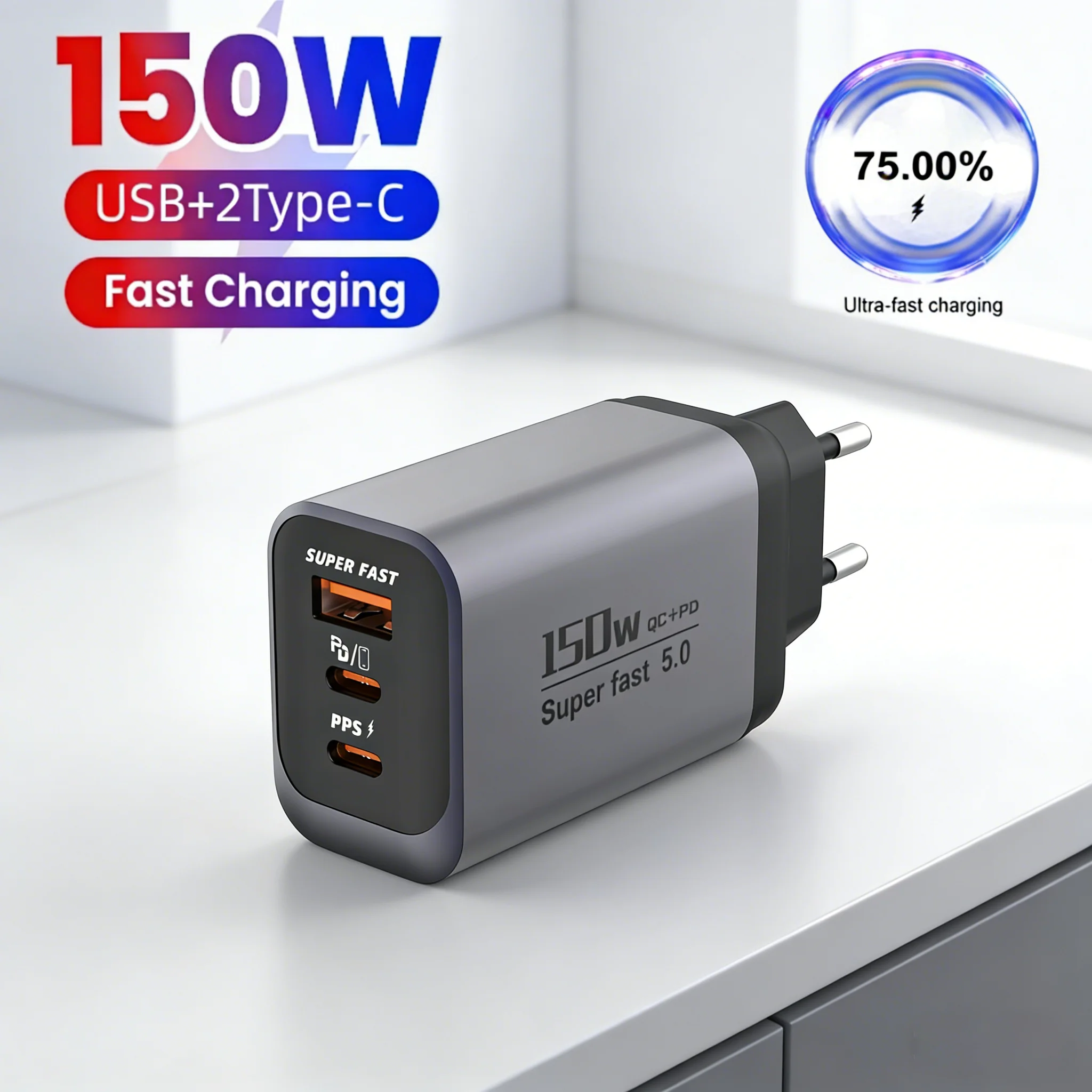150W 3 Port USB C PD Charger Quick Charge 3.0 Universal Trav