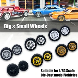 1/64 Model Car Wheels Electroplated Small Front Wheel Large Rear Wheels Model Car Modified Parts for MiniGT Hotwheel 1 Sets