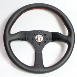 14 inches MOMO350MM, JDM, SIM Racing， H Tag-volante deportivo Universal para Honda, Artificial leather black and white horn cove